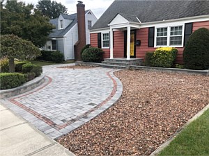 nicolock 6x9 granite city herringbone gray paver driveway with red old vienna fire island borders with gravel border